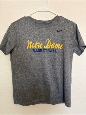 Nike Gray Notre Dame Basketball Crew Tee with Yellow & Blue Script